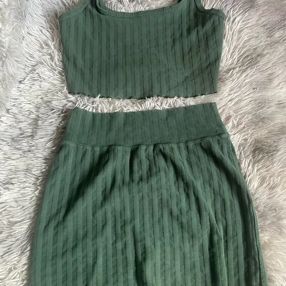 aerie Olive Ribbed Two-Piece Set - Picture 1 of 3
